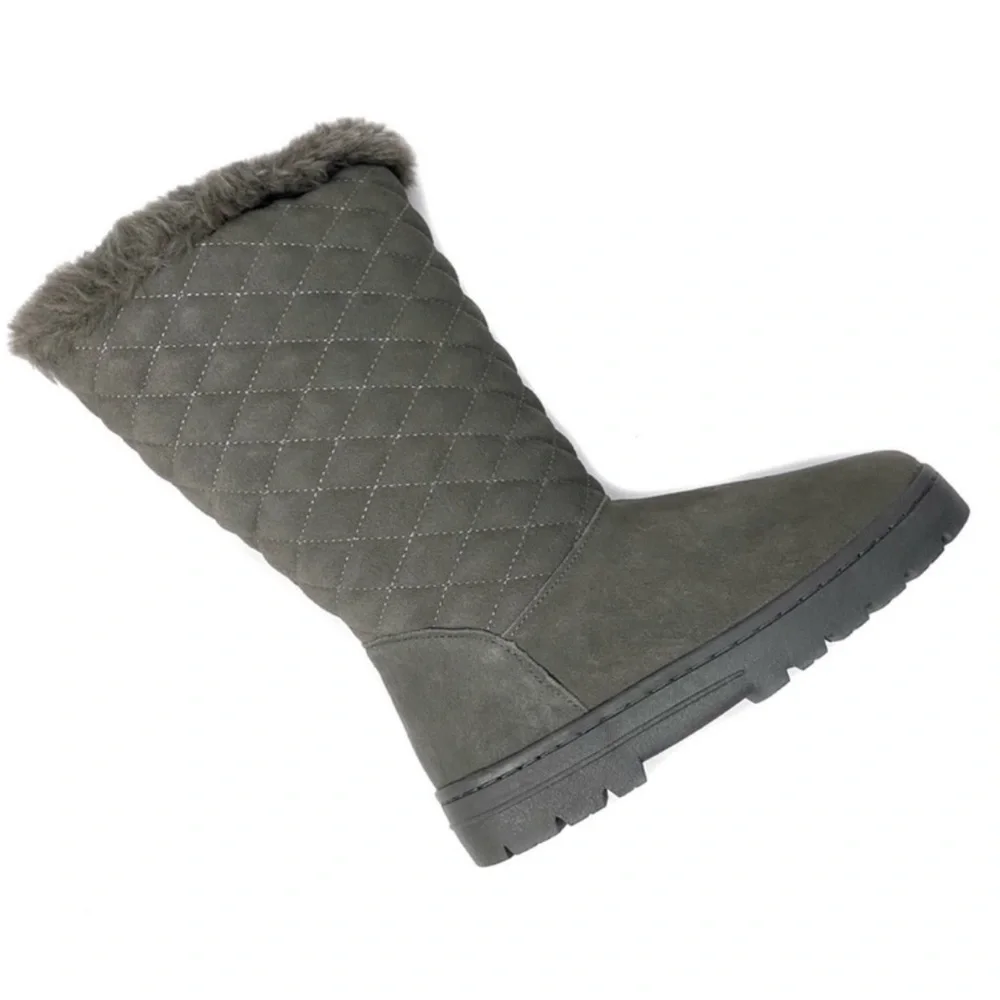 Style & Co. Suede Boot Nickyy Cold Weather Quilted Faux Fur Trim Grey Size 6